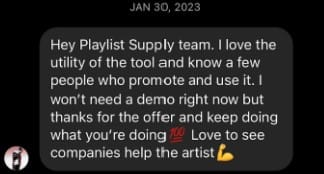 Instagram comment from a PlaylistSupply user