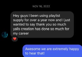 Instagram message from a PlaylistSupply user