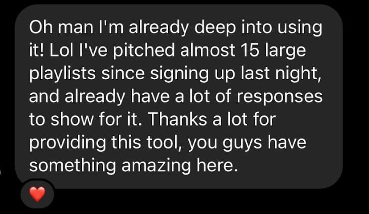 Direct message from an artist sharing PlaylistSupply results
